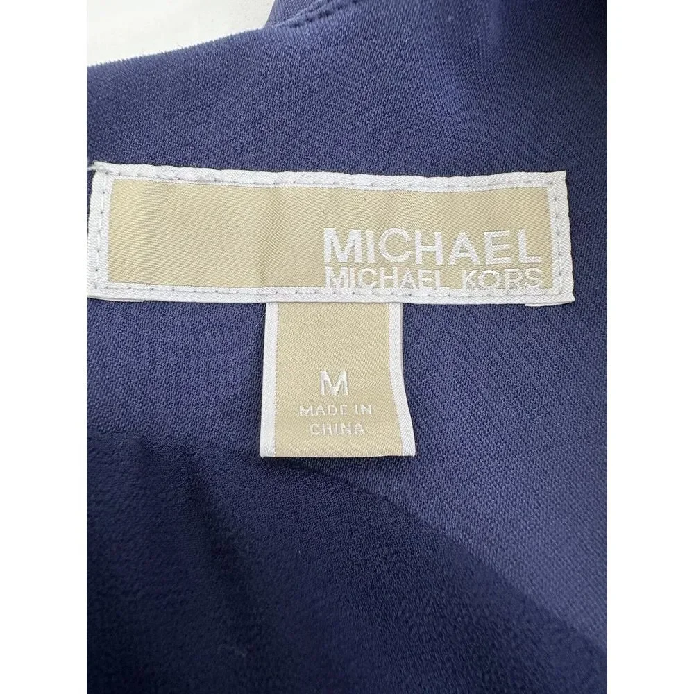 Michael Kors Jumpsuit Women's Medium Ruffle Zipper Pockets Business Casual Navy